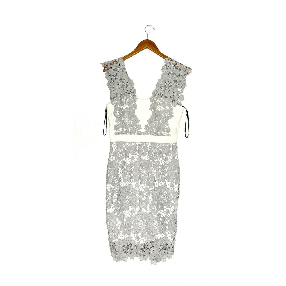 Paper Doll Bodycon Dress Gray Floral Lace Size 8